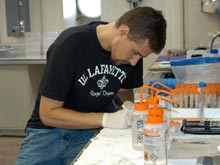 Mercer Brugler prepares coral specimens.