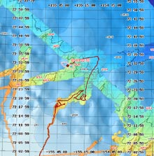 Multibeam image displaying sonar data collected by Healy's data acquisition system.