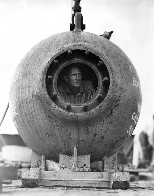 William Beebe in the Bathysphere. 