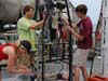 Dr. Erika Raymond, Dr. Sönke Johnsen, and Marine Biology undergrad, Ryan Keith, prepare the Eye-in-the-Sea for the first dive of the expedition.