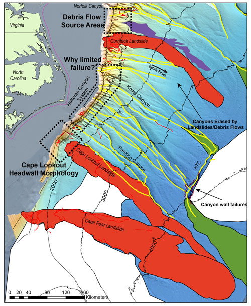 Map displaying location of the Cape Fear Landslide and other landslides to the north.