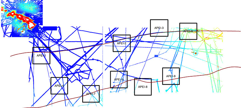 A map of the existing multibeam data from the CCZ with the main Hawaiian islands included for reference. The Clarion and Clipperton fracture zones are sketched in grey as approximate boundaries for the CCZ. 