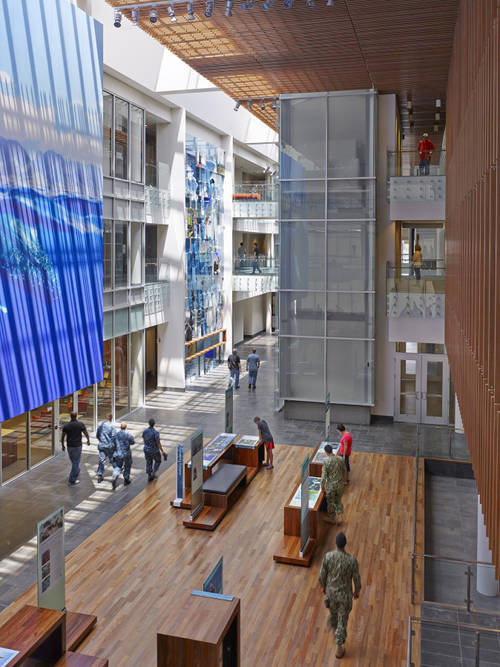 Lobby of NOAA Inouye Regional Center. Image courtesy of Alan Karchmer, NOAA Inouye Regional Center.