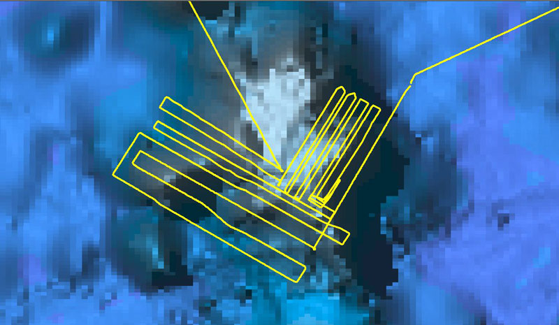 Lines transited over McDonnell Seamount during the Mapping in the Pacific Remote Islands Marine National Monument expedition.