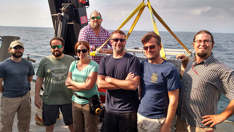 In the photo, from left: Dr. Brandon Russell, Brian Ramos, Nicole Stockley, Dr. Fraser Dalgleish, Dr. Alberto Tonizzo, Dr. Mike Twardowski, and Chris Strait.