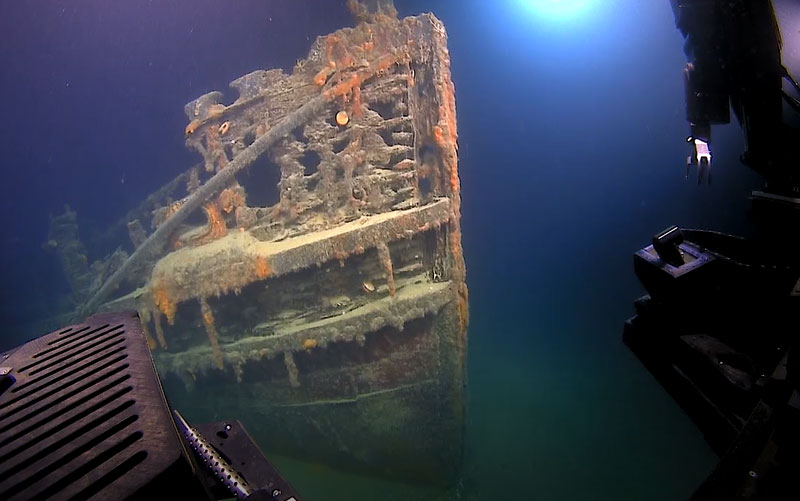 Looming out of the gloom in the deep water of the Gulf of Mexico, the tug <em>New Hope</em> appears as a long forgotten crumbling relic.